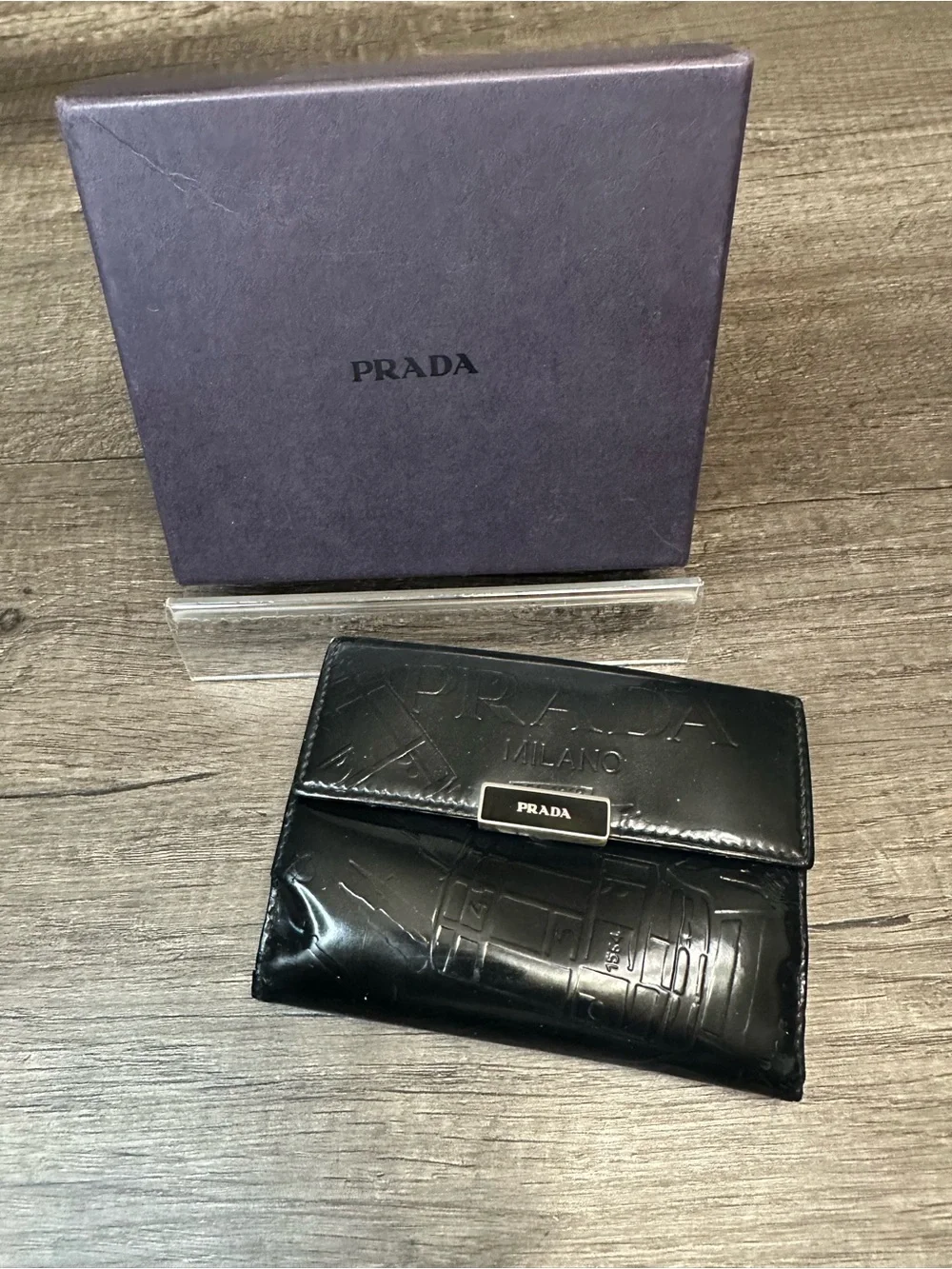Prada Milano Black Patent Spazzolato Wallet